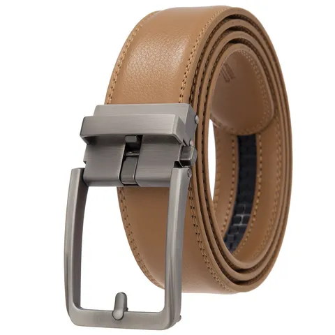 Men Business Casual Split Cowhide Leather Belt Automatic Alloy Buckle Textured Waist Strap For Daily Office Apparel Accessories