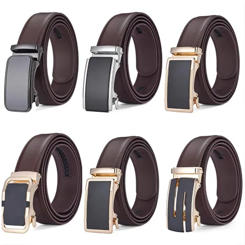 Men Business Casual Split Cowhide Leather Belt With Zinc Alloy Automatic Buckle Black Litchi Grain Patent Finish Waist Strap