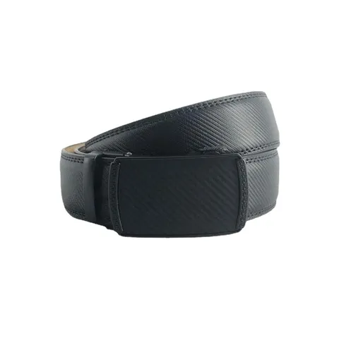 Men Business Leather Belt Automatic Buckle Carbon Fiber Texture Minimalist Cowhide Belt For Men Formal Casual Suit Dress Accessory