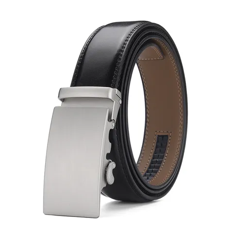 Men's Genuine Leather Belt Business Automatic Buckle Cowhide Waist Strap For Suit Trousers Elegant Minimalist Matte Black Brown Coffee