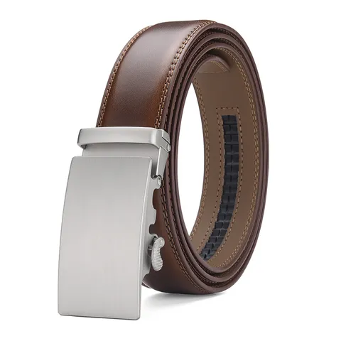 Men's Genuine Leather Belt Business Automatic Buckle Cowhide Waist Strap For Suit Trousers Elegant Minimalist Matte Black Brown Coffee
