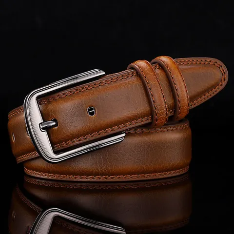 Men Vintage Genuine Leather Belt Classic Pin Buckle Cowhide Waist Belt For Jeans Casual Business Fashion Waistband Accessory