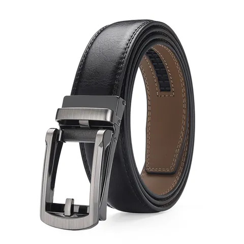 Men Split Cowhide Leather Belt Brushed Alloy Automatic Buckle Pebbled Pattern Business Casual Trouser Strap For Men