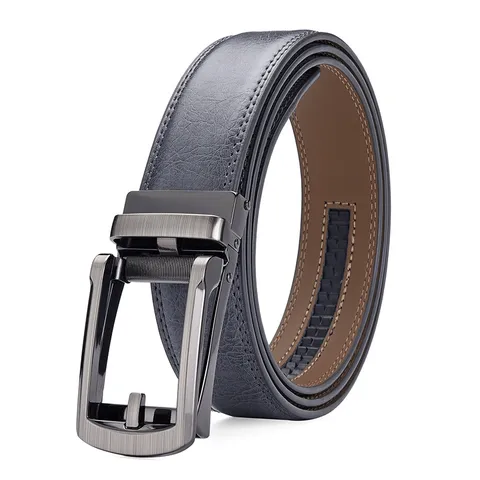 Men Split Cowhide Leather Belt Brushed Alloy Automatic Buckle Pebbled Pattern Business Casual Trouser Strap For Men