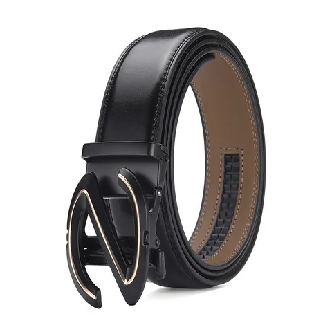 Men's Genuine Leather Belt Automatic Buckle Z-Shape Letter Metal Buckle Business Casual Split Cowhide Waistband For Men