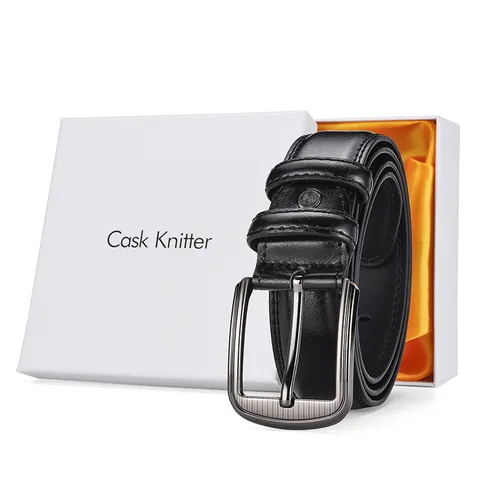 Vintage Men Cowhide Leather Belt Alloy Pin Buckle Business Casual Waist Strap Classic Stitched Belt In Gift Box For Men