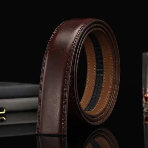 Genuine Cowhide Leather Belt Strap For Men Business Casual Automatic Buckle Compatible Textured Waist Belt Without Buckle Brown Black
