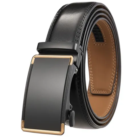 Men's Split Leather Belt With Automatic Alloy Buckle Business Casual Minimalist Waist Belt Luxury Textured Trousers Belt For Men