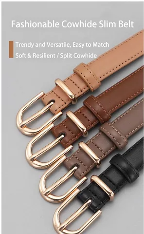 Damen Spaltleder Gürtel Minimalistisch Lässig Schmaler Bund Gold Legierung Dornschließe Dekorativer Gürtel Für Jeans Kleid