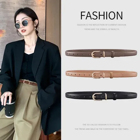 Damen Spaltleder Gürtel Minimalistisch Lässig Schmaler Bund Gold Legierung Dornschließe Dekorativer Gürtel Für Jeans Kleid