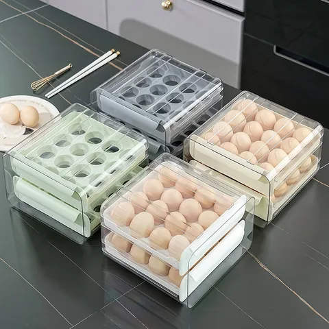 Double Layer Drawer Type Egg Storage Box Transparent Refrigerator Organizer Fresh Keeping Container Kitchen Egg Holder Tray Case