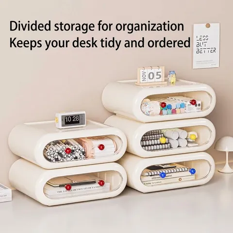 Stackable Desktop Drawer Storage Box Plastic Stationery Organizer Transparent Layered Office School Supplies Storage Case