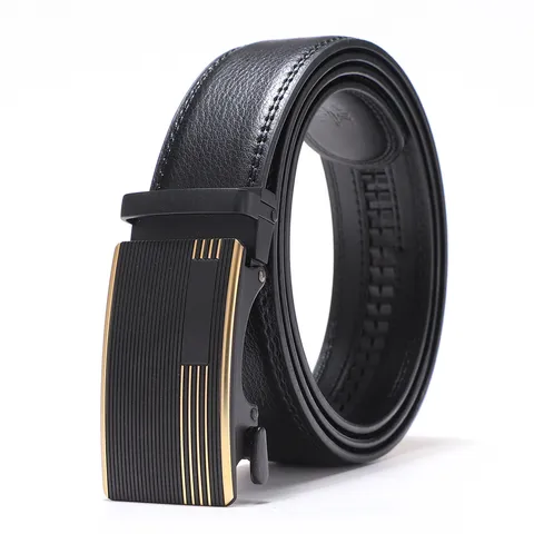 Ceinture Homme Business en Cuir Véritable Boucle Automatique en Alliage Ceinture en Cuir de Vachette Refendu Ceinture de Robe Professionnelle Coffret Cadeau