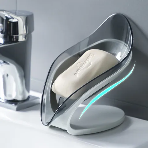 Kreative Blattform Seifenkiste Selbstentleerende Seifenschale Saugnapf ABS Material Für Badezimmer Dusche Küche Grau Blau