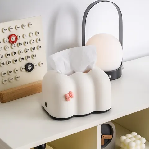 Scatola di Fazzoletti a Forma di Nuvola con Molla in Plastica Bianco Crema Porta Tovaglioli da Scrivania Minimalista Soggiorno