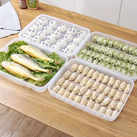 Contenitore per Alimenti da Frigorifero Domestico Vassoio per Ravioli Impilabile Trasparente in Plastica PP Scatola di Conservazione Cucina