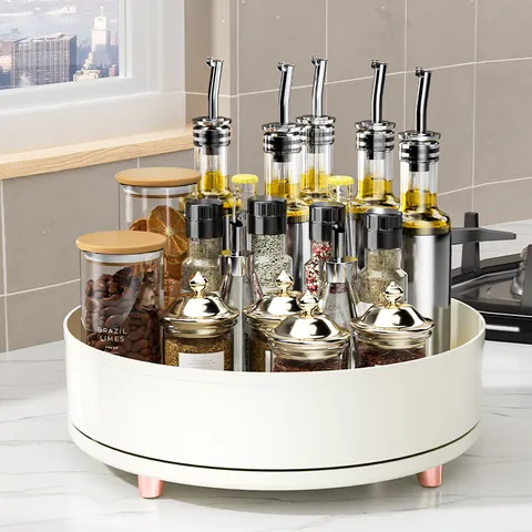 Modern Rotating Seasoning Rack 360 Degree Lazy Susan Kitchen Countertop Storage Tray For Spice Jar Cosmetic Organizer