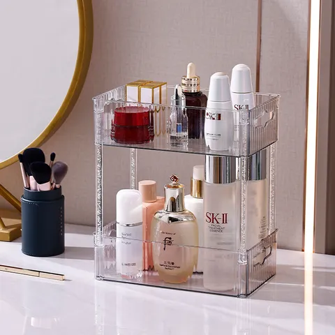 Light Luxury Transparent Cosmetics Storage Rack Desktop Organizer For Bathroom Vanity Makeup Skincare Product Display Shelf