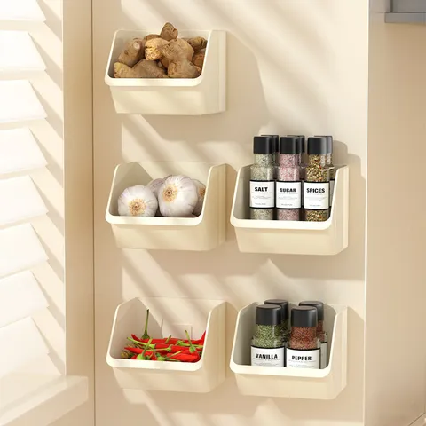 Boîte de Rangement de Cuisine Murale Sans Perçage Organisateur Multifonctionnel de Gingembre et d'Ail Conteneur de Rangement de Cosmétiques de Salle de Bain