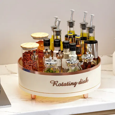 Rotating Seasoning Tray Multi-functional Kitchen Countertop Spice Jar Storage Rack Light Luxury Cosmetic Organizer Plastic Tray