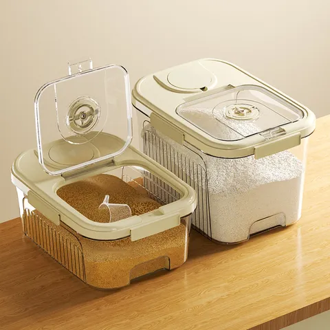 Boîte de Stockage de Riz Transparente Grande Capacité avec Cadran de Minuteur Boucles de Scellage Résistant à l'Humidité Seau à Grains