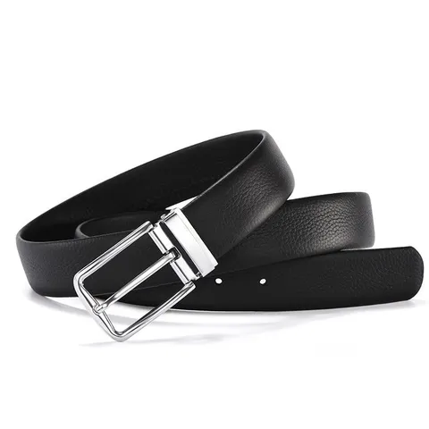 Men's Genuine Top Grain Cowhide Leather Belt Fashion Business Classic Lychee Texture Waistband With Silver Alloy Pin Buckle Adjustable Casual Suit Accessory