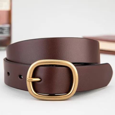Women's Genuine Leather Belt with Round Pin Buckle Korean Ins Style cowhide Waist Belt for Jeans Casual Pants Ladies Fashion Belt