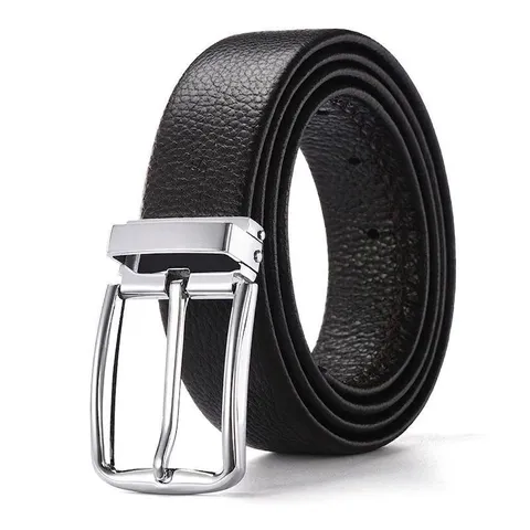 Men's Genuine Top Grain Cowhide Leather Belt Fashion Business Classic Lychee Texture Waistband With Silver Alloy Pin Buckle Adjustable Casual Suit Accessory