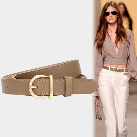 Women Genuine Leather Belt Elegant D-Ring Metal Pin Buckle Minimalist Fashion Waistband For Jeans Suit Dress Waist Decoration