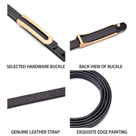 Cintura Sottile da Donna in Vera Pelle Con Fibbia a U Dorata Cintura Estretta in Pelle di Mucca Minimalista per Abiti e Jeans