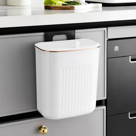 Cubo de Basura de Cocina de Pared Con Tapa Gran Capacidad Contenedor de Basura Colgante Para Puerta de Armario Baño Sala de Estar Cubo de Plástico