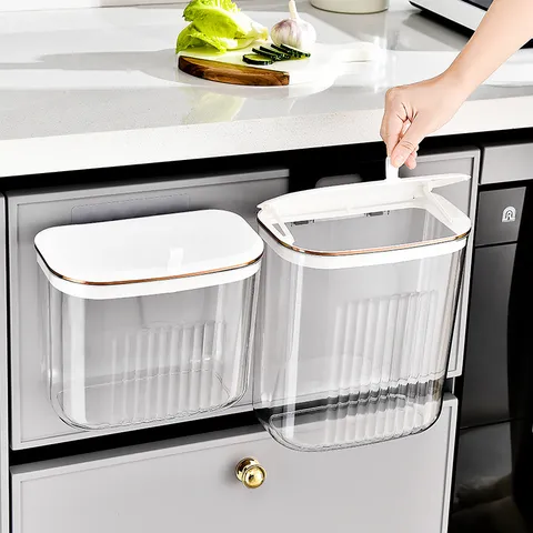 Cubo de Basura de Cocina de Pared Con Tapa Gran Capacidad Contenedor de Basura Colgante Para Puerta de Armario Baño Sala de Estar Cubo de Plástico