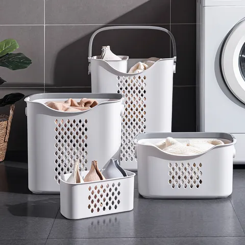 Modern Minimalist Partitioned Laundry Basket Multi-Size Hollow PP Plastic Handheld Dirty Clothes Storage Bin For Bathroom Home Organization