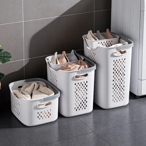Modern Minimalist Partitioned Laundry Basket Multi-Size Hollow PP Plastic Handheld Dirty Clothes Storage Bin For Bathroom Home Organization