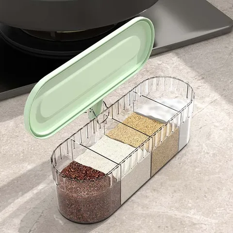 Wandmontierte Gewürzbox Multi Grid Gewürz Aufbewahrungsbehälter Transparent Staubdicht Küche Condiment Organizer Keine Bohrung Arbeitsplatte Regal