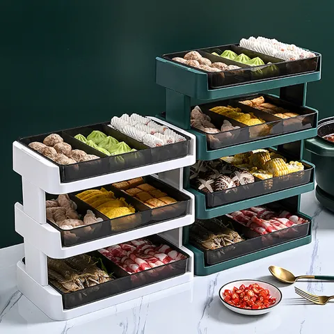Multi-layer Kitchen Preparation Plate Rack Stackable Vegetable Tray Holder For Hot Pot Foldable Food Storage Organizer Shelf