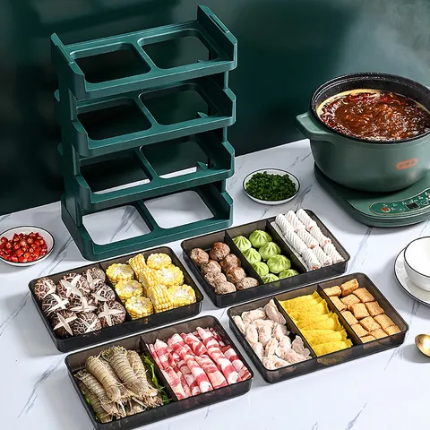 Multi-layer Kitchen Preparation Plate Rack Stackable Vegetable Tray Holder For Hot Pot Foldable Food Storage Organizer Shelf