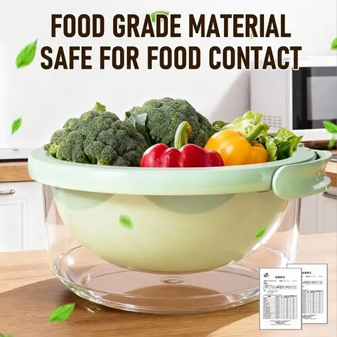 Kitchen Double-Layer Drainage Basket Plastic Colander For Fruit Vegetable Washing Cleaning Storage Bowl With Handle