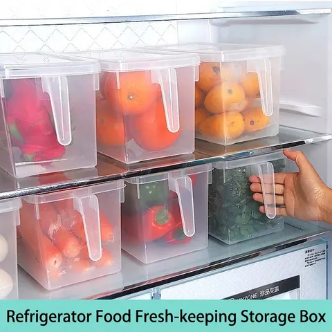 Transparente Kunststoff Kühlschrank Frischhaltedose Rechteckig Behälter Mit Deckel Und Griff Für Obst Gemüse Küchen-Organizer