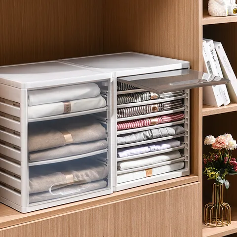 Stackable Wardrobe Clothes Organizer PP Plastic Folding Board Closet Storage Rack For T-Shirts Shirts Home Organization