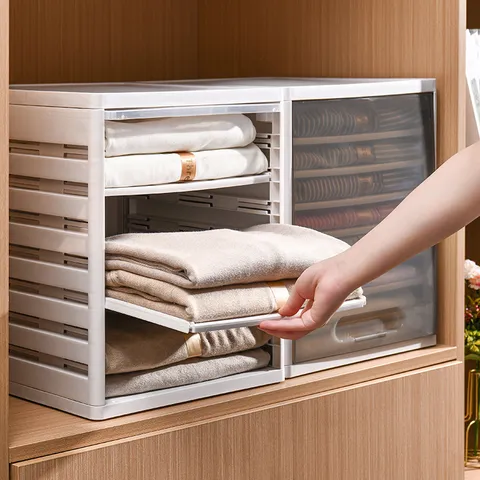 Stackable Wardrobe Clothes Organizer PP Plastic Folding Board Closet Storage Rack For T-Shirts Shirts Home Organization