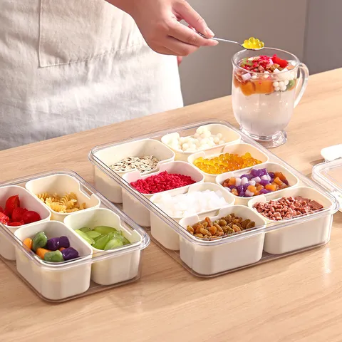 Food Grade PP Refrigerator Partitioned Storage Box With Sealing Lid Multi-grid Kitchen Food Organizer For Fruit Dessert