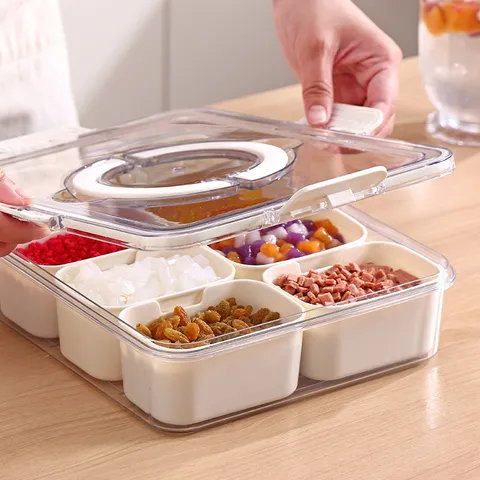 Food Grade PP Refrigerator Partitioned Storage Box With Sealing Lid Multi-grid Kitchen Food Organizer For Fruit Dessert
