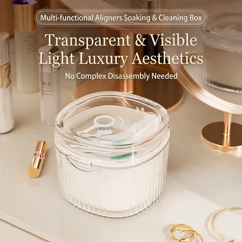 Multifunctional Denture Storage Box Portable Braces Soaking Cleaning Case With Drainage Basket Food Grade PP Retainer Container