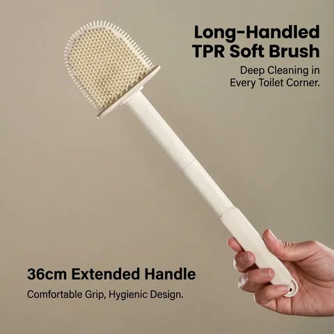 Wall Mounted Toilet Brush Set Silicone Soft TPR Bristles Long Handle Bathroom Cleaning Tool With Drainage Holder No Dead Ends