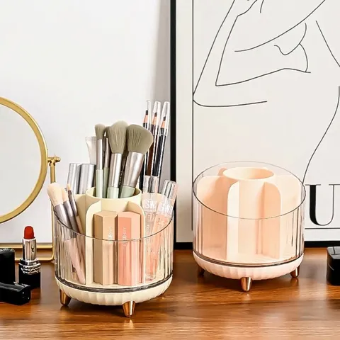 Rotierende Kosmetik-Aufbewahrungsbox Leichter Luxus Große Kapazität Unterteilter Makeup Organizer Für Lippenstifte Hautpflegepinsel Schminktisch Zubehör