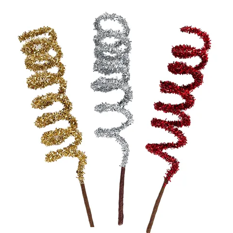 Glitter Christmas Spiral Picks Sparkly Christmas Tree Ornaments Plastic Tinsel Twists Holiday Home Decor Photography Props