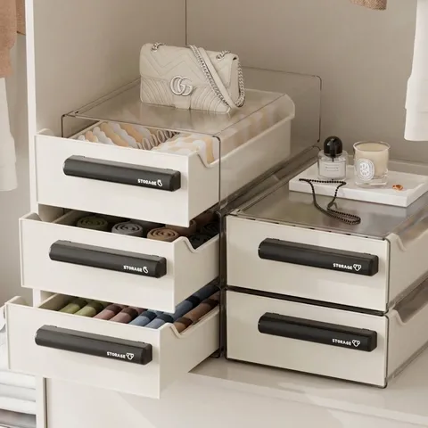 Drawer Style Underwear Storage Box Stackable Plastic Drawer Organizer For Bra Socks Panties Closet Organization Wardrobe Divider Case Home Storage