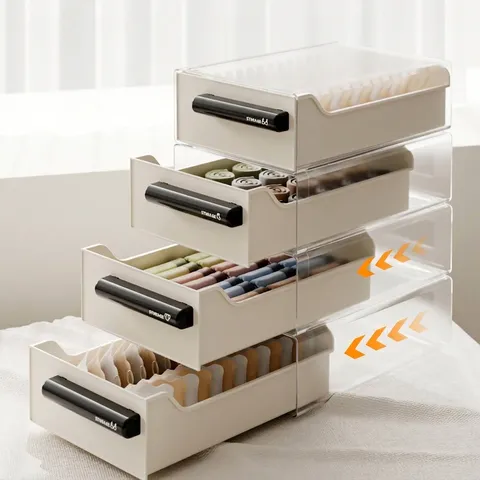 Drawer Style Underwear Storage Box Stackable Plastic Drawer Organizer For Bra Socks Panties Closet Organization Wardrobe Divider Case Home Storage