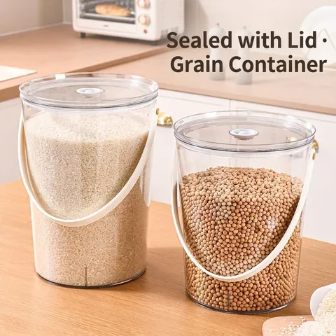 Seau à Riz Scellé Transparent Grande Capacité Qualité Alimentaire Boîte de Rangement pour Grains Anti-Humidité Avec Poignée Organisateur de Cuisine